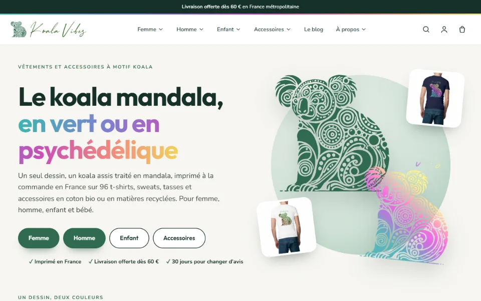 Capture d'écran du site Koala Vibes