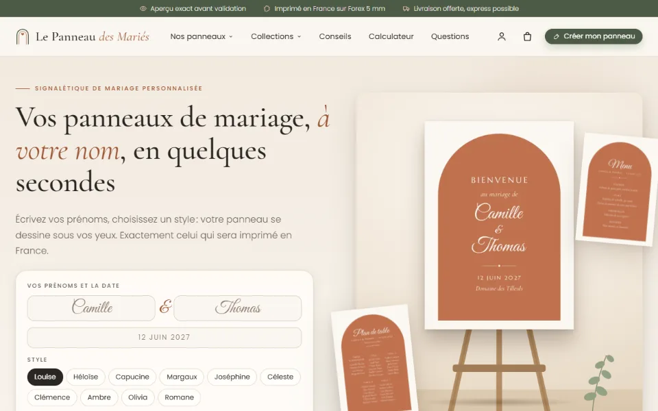 Capture d'écran du site Le Panneau des Mariés