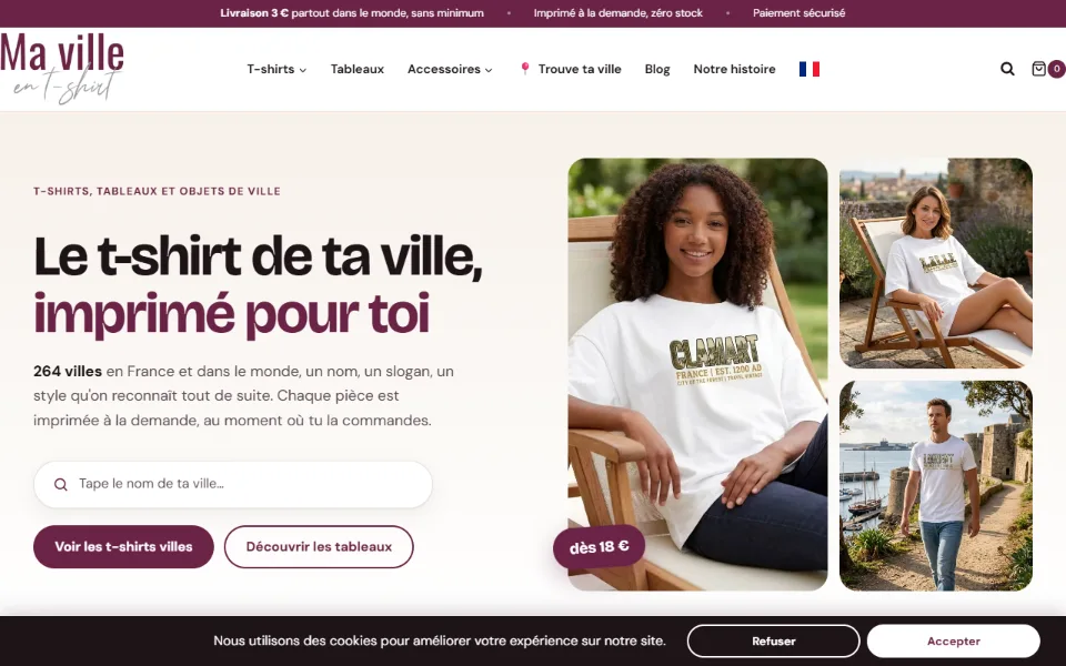 Capture d'écran du site Ma Ville en T-Shirt