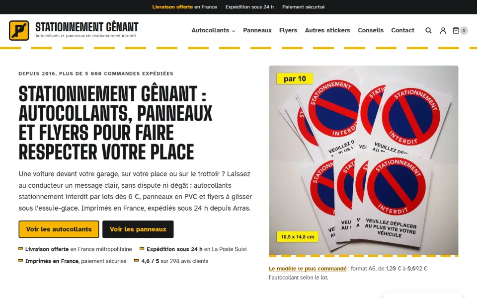Capture d'écran du site Stationnement gênant