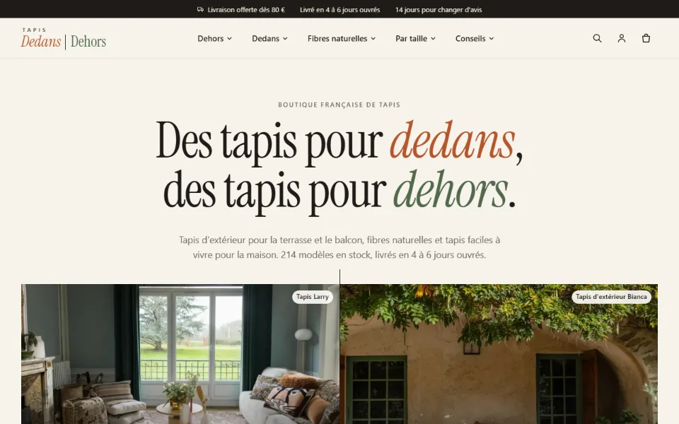 Capture d'écran du site Tapis Dedans Dehors