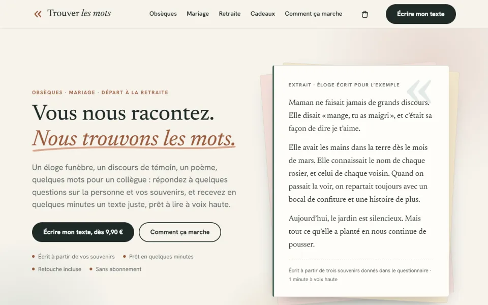 Capture d'écran du site Trouver les mots